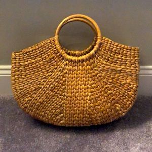 Woven Beach Bag with Bamboo Handles